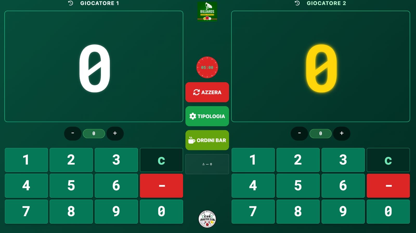 Schermata reale del tablet Billiard Score al tavolo del circolo